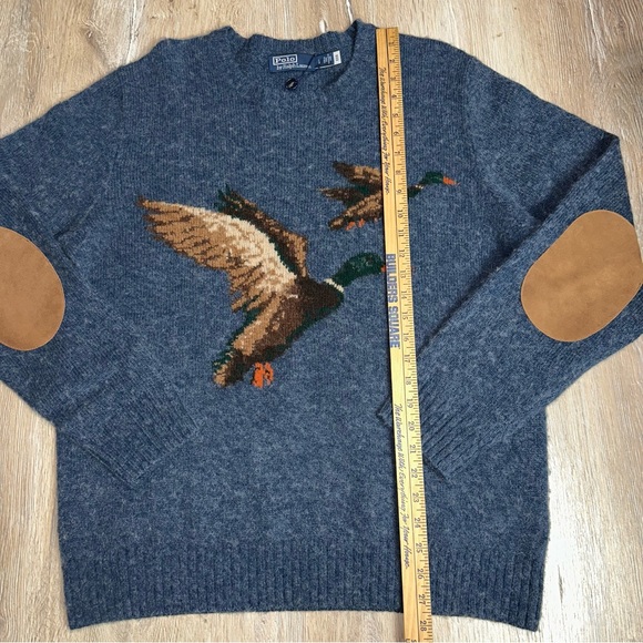 Polo Ralph Lauren Men’s Mallard Duck Wool Suede Elbow Patch’s Sweater Large Blue - Picture 10 of 14